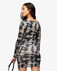 TOPSHOP - Đầm mini cổ tròn tay dài phom ôm PETITE Tie Dye Jersey