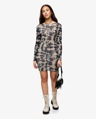 TOPSHOP - Đầm mini cổ tròn tay dài phom ôm PETITE Tie Dye Jersey