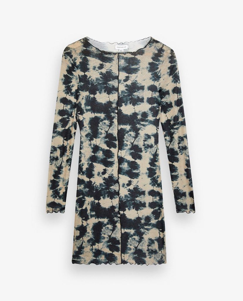 TOPSHOP - Đầm mini cổ tròn tay dài phom ôm PETITE Tie Dye Jersey