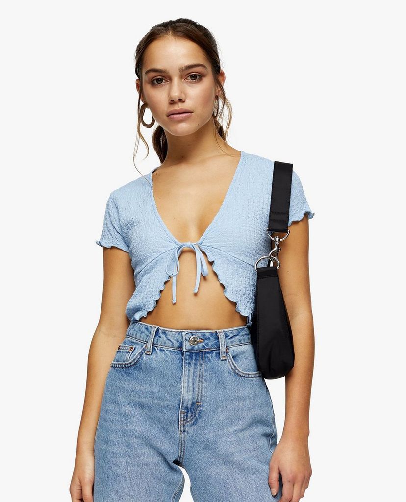TOPSHOP - Áo croptop nữ cột dây PETITE Blue Crinkle