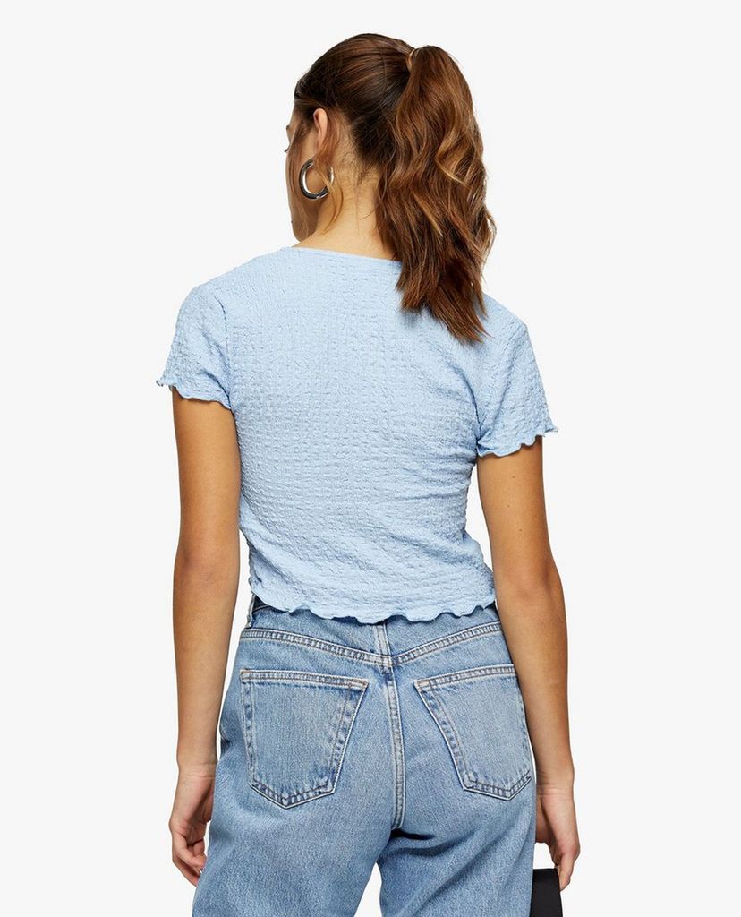 TOPSHOP - Áo croptop nữ cột dây PETITE Blue Crinkle