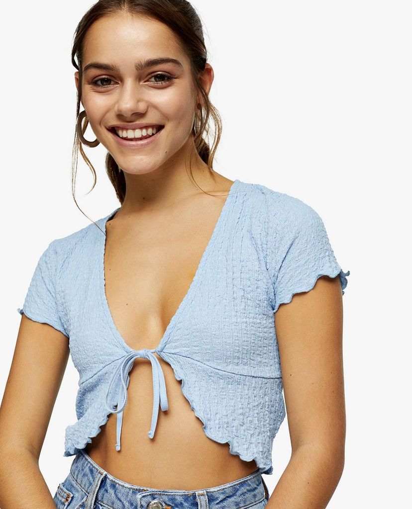 TOPSHOP - Áo croptop nữ cột dây PETITE Blue Crinkle