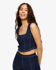 TOPSHOP - Áo croptop nữ sát nách PETITE Blue Denim Corset