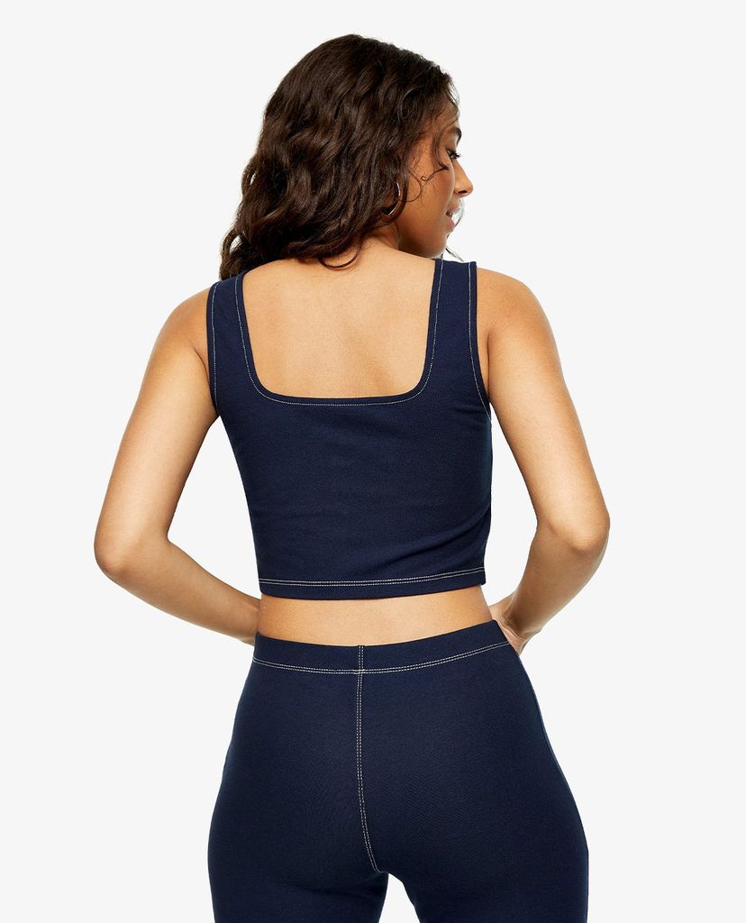 TOPSHOP - Áo croptop nữ sát nách PETITE Blue Denim Corset