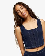 TOPSHOP - Áo croptop nữ sát nách PETITE Blue Denim Corset
