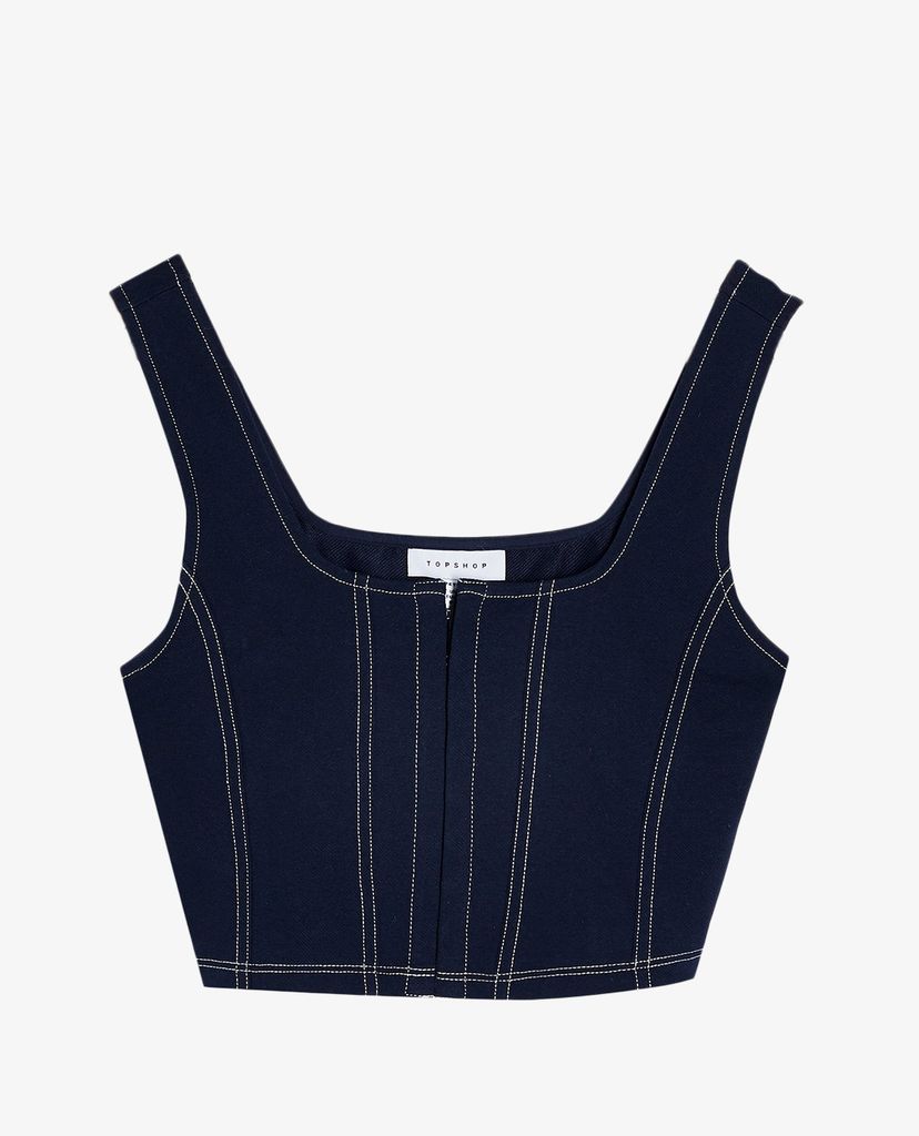 TOPSHOP - Áo croptop nữ sát nách PETITE Blue Denim Corset