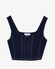 TOPSHOP - Áo croptop nữ sát nách PETITE Blue Denim Corset