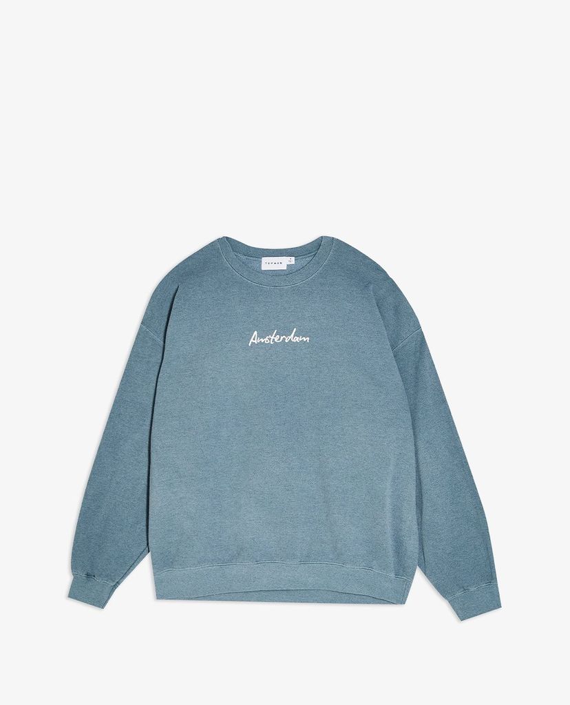 TOPMAN - Áo sweatshirt nam cổ tròn tay dài Blue Amsterdam
