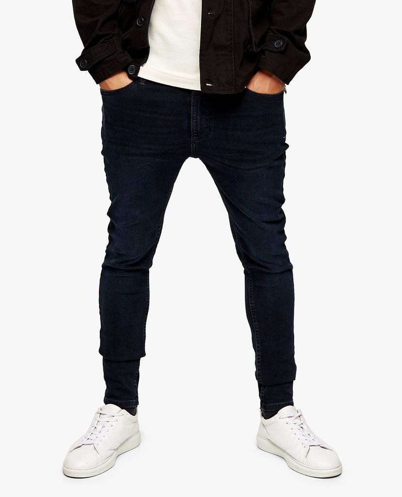 TOPMAN - Quần jeans nam skinny Blue Black Spray