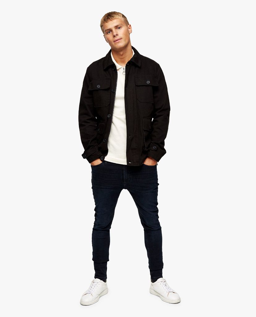 TOPMAN - Quần jeans nam skinny Blue Black Spray