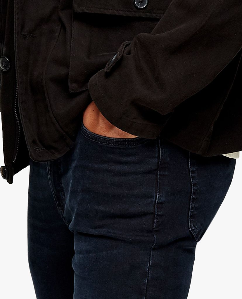 TOPMAN - Quần jeans nam skinny Blue Black Spray