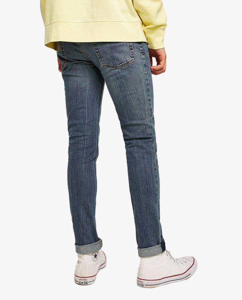 TOPMAN - Quần jeans nam phom skinny Mid Wash Blue Stretch
