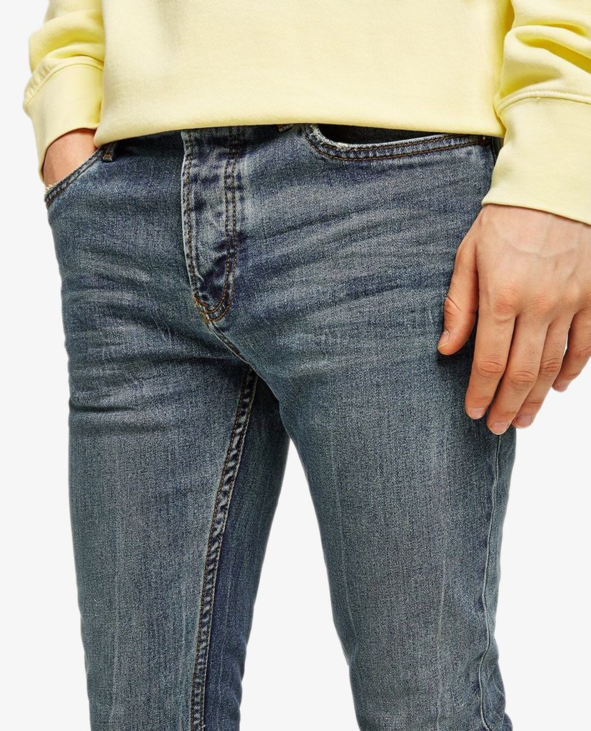 TOPMAN - Quần jeans nam phom skinny Mid Wash Blue Stretch