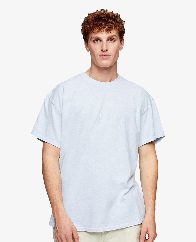 TOPMAN - Áo thun nam ngắn tay cổ tròn Blue Oslo Vertical Overdye Print