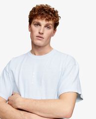 TOPMAN - Áo thun nam ngắn tay cổ tròn Blue Oslo Vertical Overdye Print