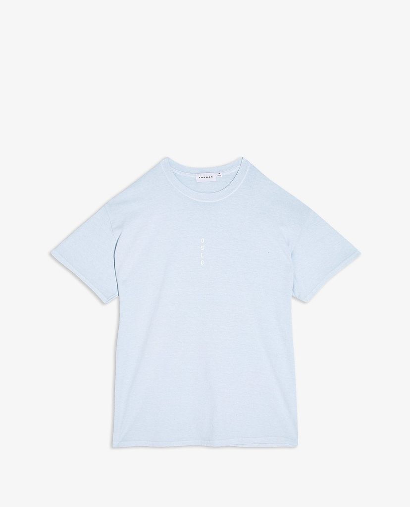 TOPMAN - Áo thun nam ngắn tay cổ tròn Blue Oslo Vertical Overdye Print