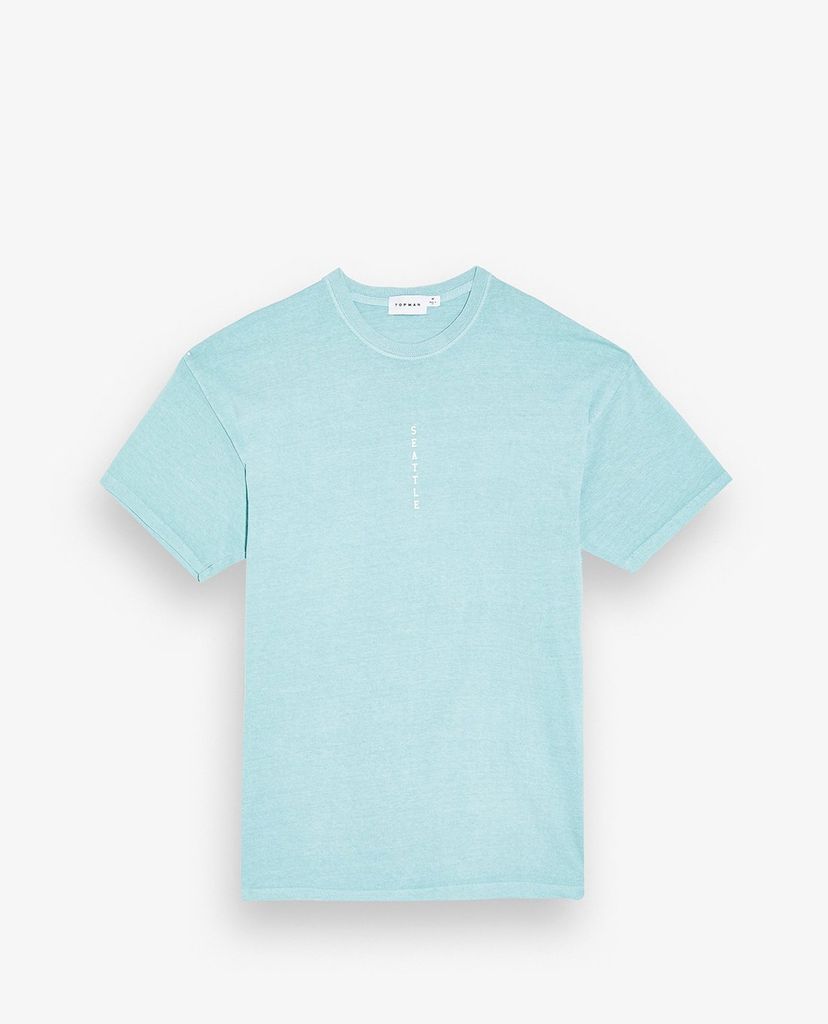 TOPMAN - Áo thun nam cổ tròn ngắn tay Blue Seattle Vertical Print