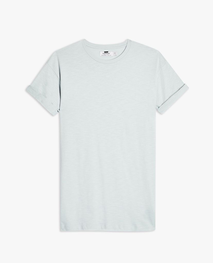 TOPMAN - Áo thun nam cổ tròn tay ngắn Blue Slub Skinny Roller