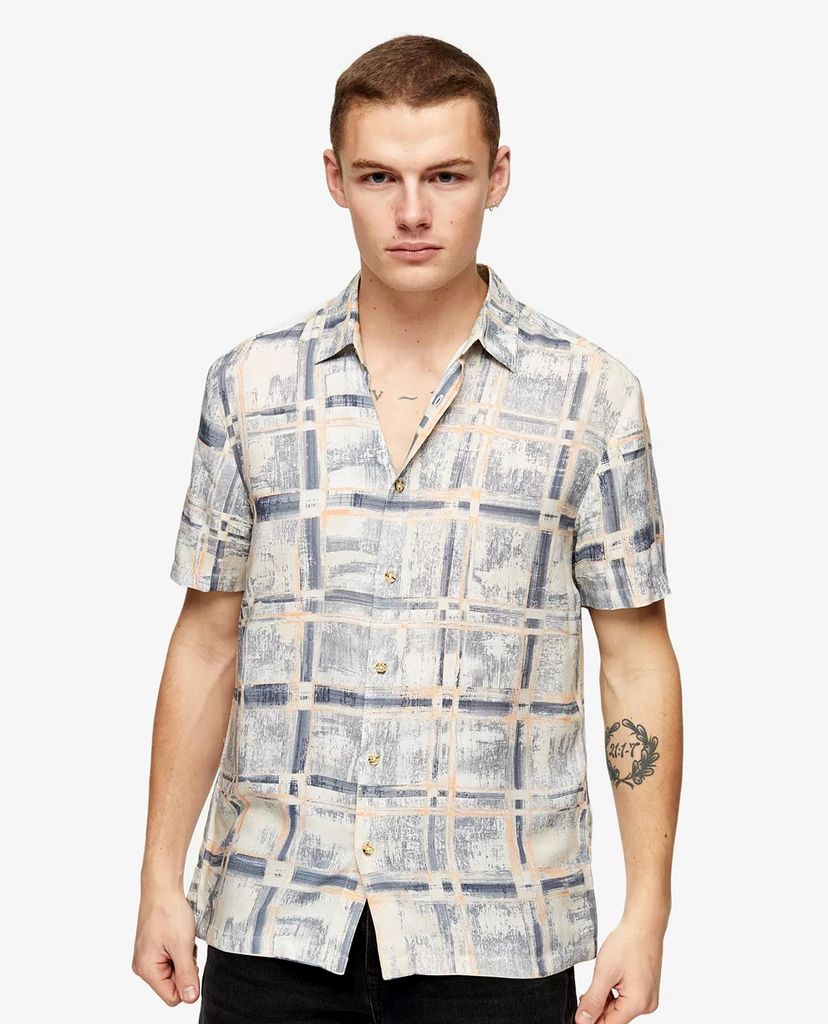 TOPMAN - Áo sơ mi nam tay ngắn Blue Painted Check Slim