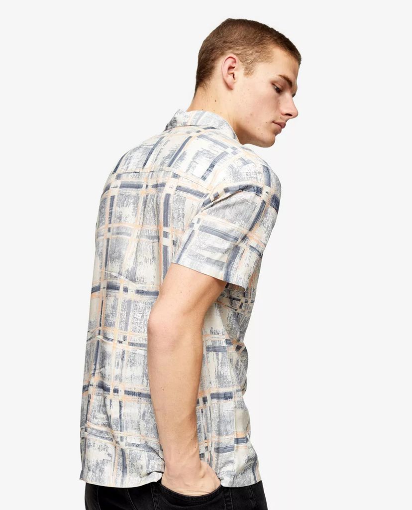 TOPMAN - Áo sơ mi nam tay ngắn Blue Painted Check Slim