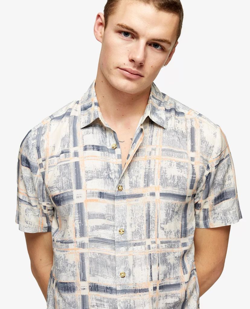 TOPMAN - Áo sơ mi nam tay ngắn Blue Painted Check Slim