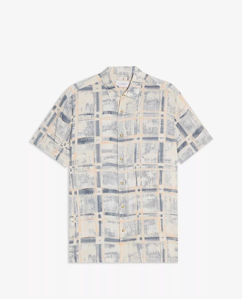 TOPMAN - Áo sơ mi nam tay ngắn Blue Painted Check Slim