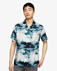 TOPMAN - Áo sơ mi nam tay ngắn Blue Watercolour Floral Print