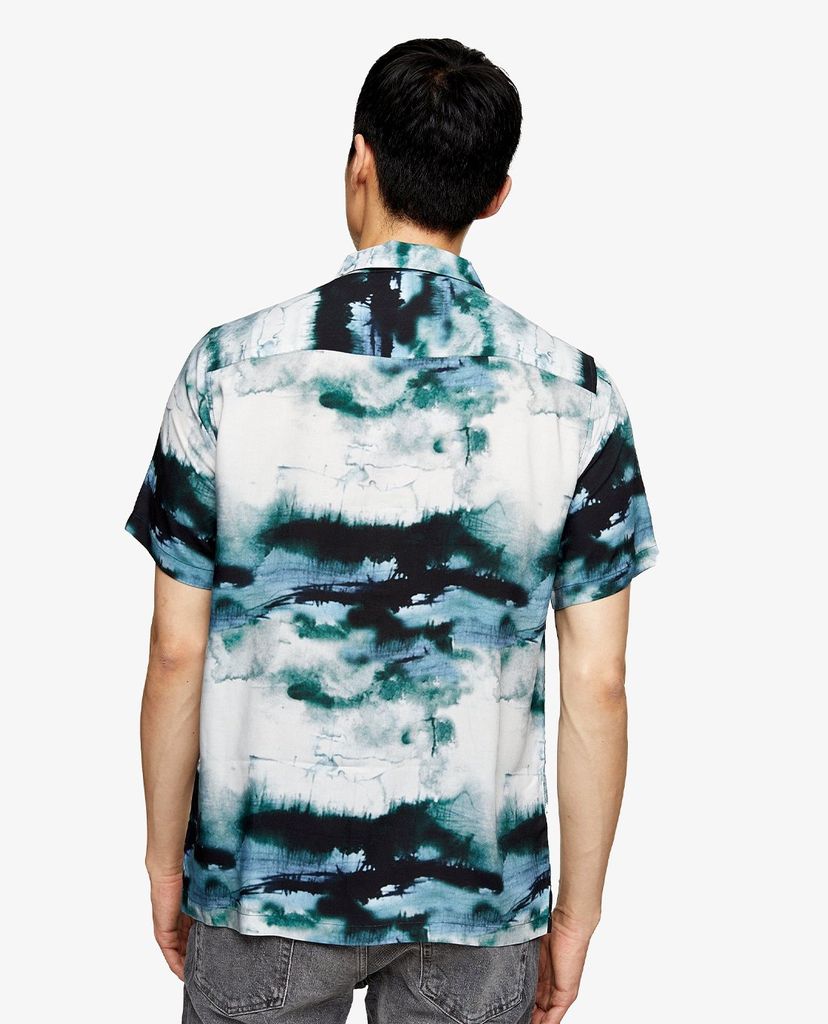 TOPMAN - Áo sơ mi nam tay ngắn Blue Watercolour Floral Print