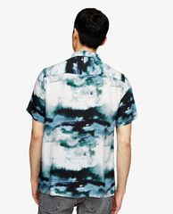 TOPMAN - Áo sơ mi nam tay ngắn Blue Watercolour Floral Print