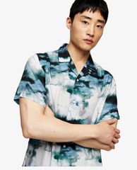 TOPMAN - Áo sơ mi nam tay ngắn Blue Watercolour Floral Print