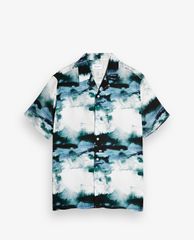 TOPMAN - Áo sơ mi nam tay ngắn Blue Watercolour Floral Print