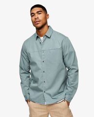 TOPMAN - Áo sơ mi nam tay dài cổ gập Grey Twill