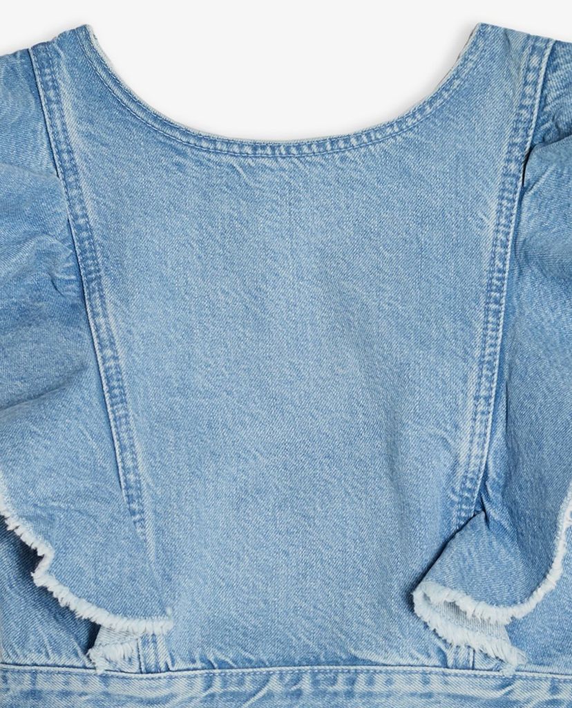TOPSHOP - Áo croptop nữ denim cổ tròn phối bèo thời trang