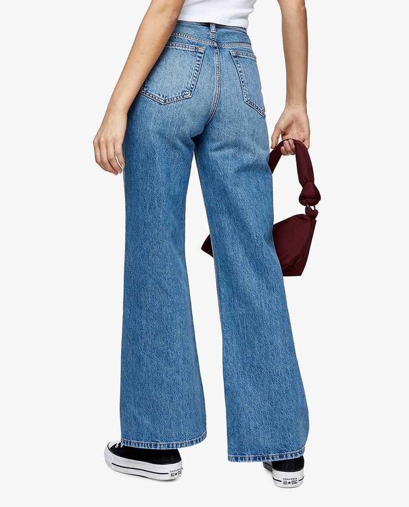 TOPSHOP - Quần jeans nữ lưng cao ống rộng wash bạc cá tính