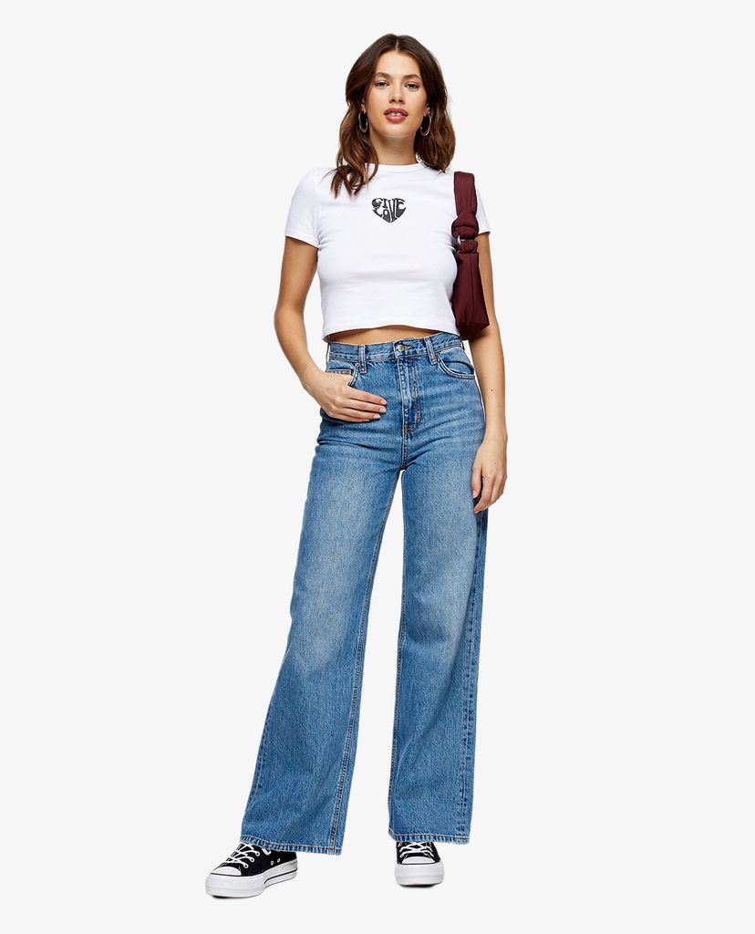 TOPSHOP - Quần jeans nữ lưng cao ống rộng wash bạc cá tính
