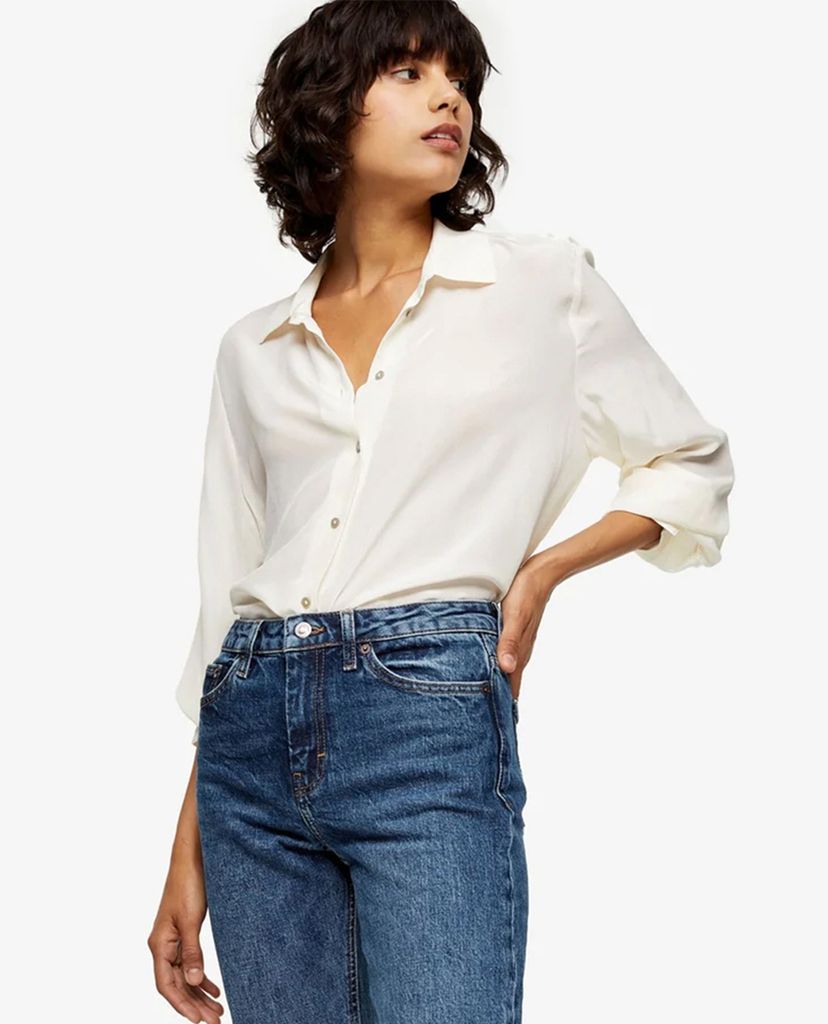 TOPSHOP - Quần jeans nữ lưng cao cắt lai thời trang