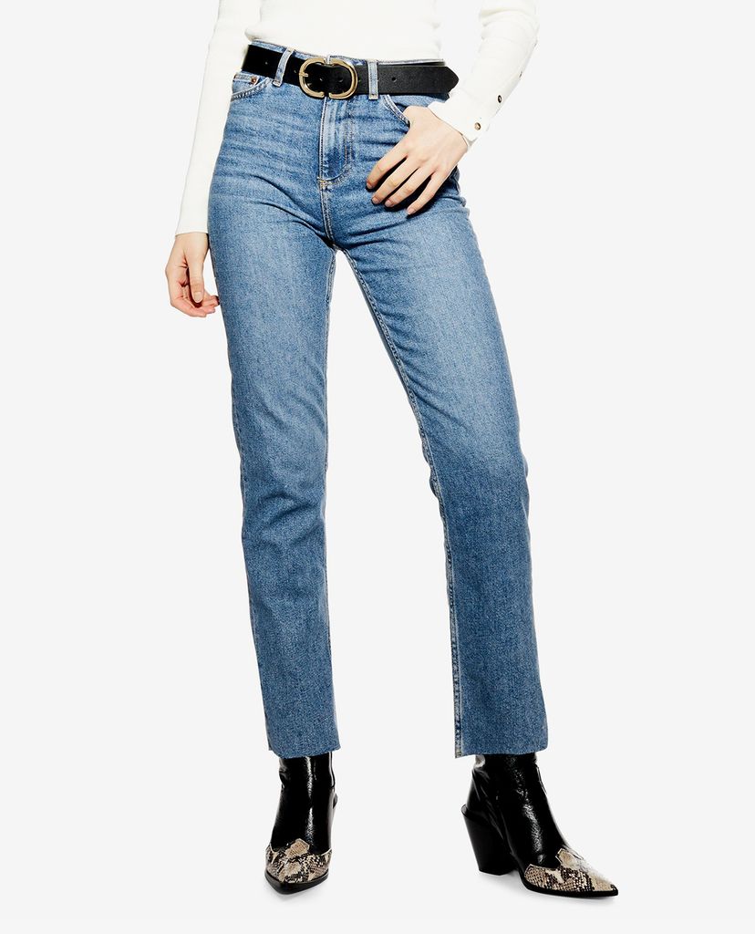 TOPSHOP - Quần jeans nữ lưng cao Tall Mid Stone Raw Hem Straight