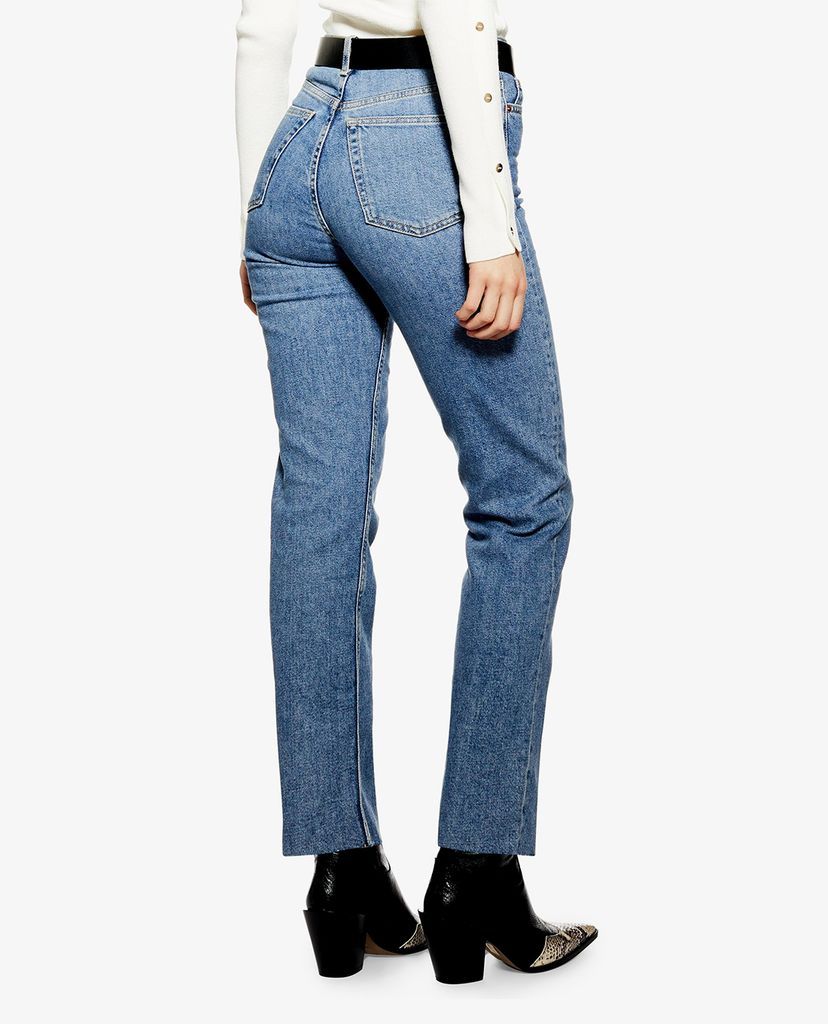 TOPSHOP - Quần jeans nữ lưng cao Tall Mid Stone Raw Hem Straight