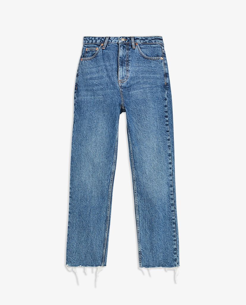 TOPSHOP - Quần jeans nữ lưng cao Tall Mid Stone Raw Hem Straight
