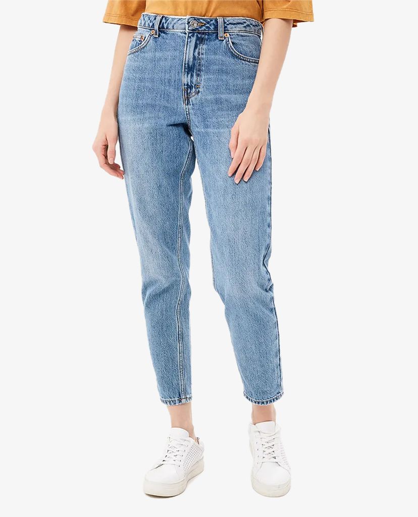 TOPSHOP - Quần jeans nữ denim wash bạc lưng cao phom suông
