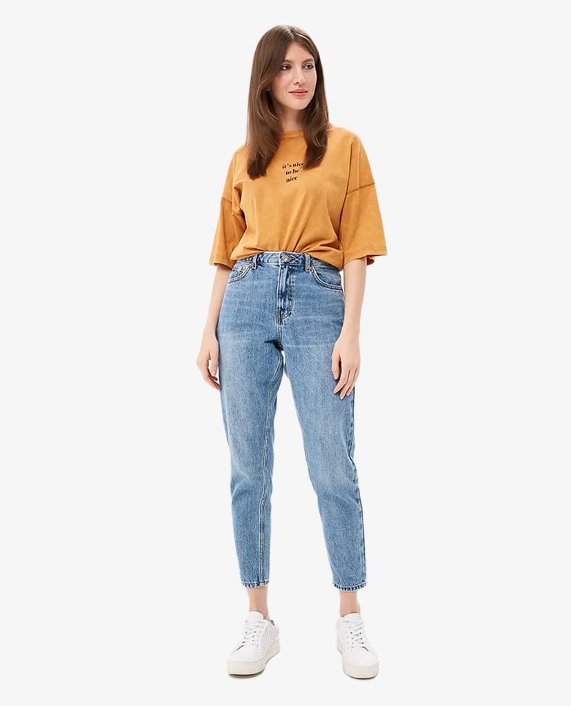 TOPSHOP - Quần jeans nữ denim wash bạc lưng cao phom suông