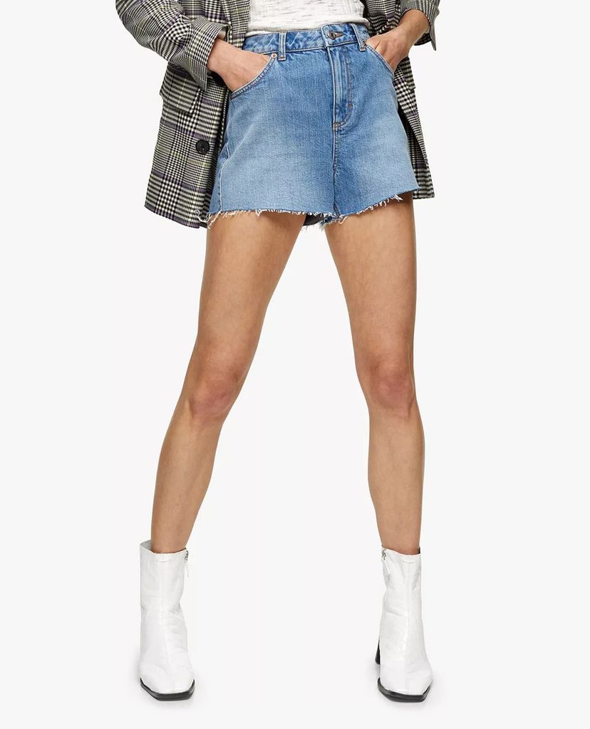 TOPSHOP - Quần shorts jeans nữ wash bạc Premium Blue Denim Mom