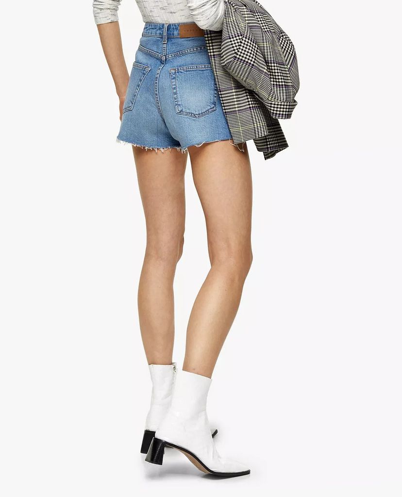 TOPSHOP - Quần shorts jeans nữ wash bạc Premium Blue Denim Mom