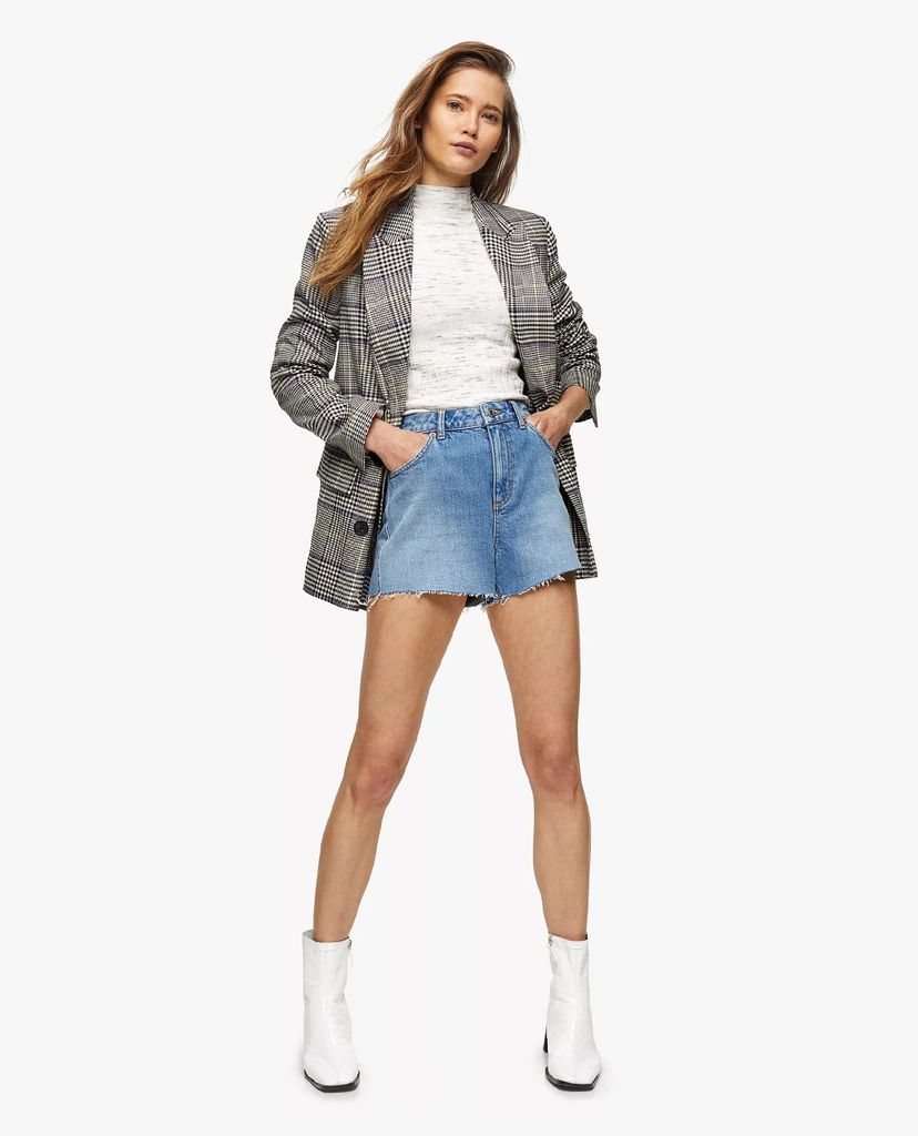 TOPSHOP - Quần shorts jeans nữ wash bạc Premium Blue Denim Mom