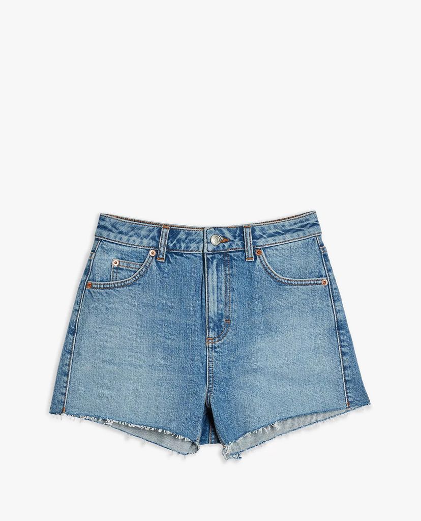 TOPSHOP - Quần shorts jeans nữ wash bạc Premium Blue Denim Mom