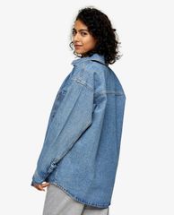 TOPSHOP - Áo khoác jeans nữ cổ bẻ tay dài Mid Stone Denim