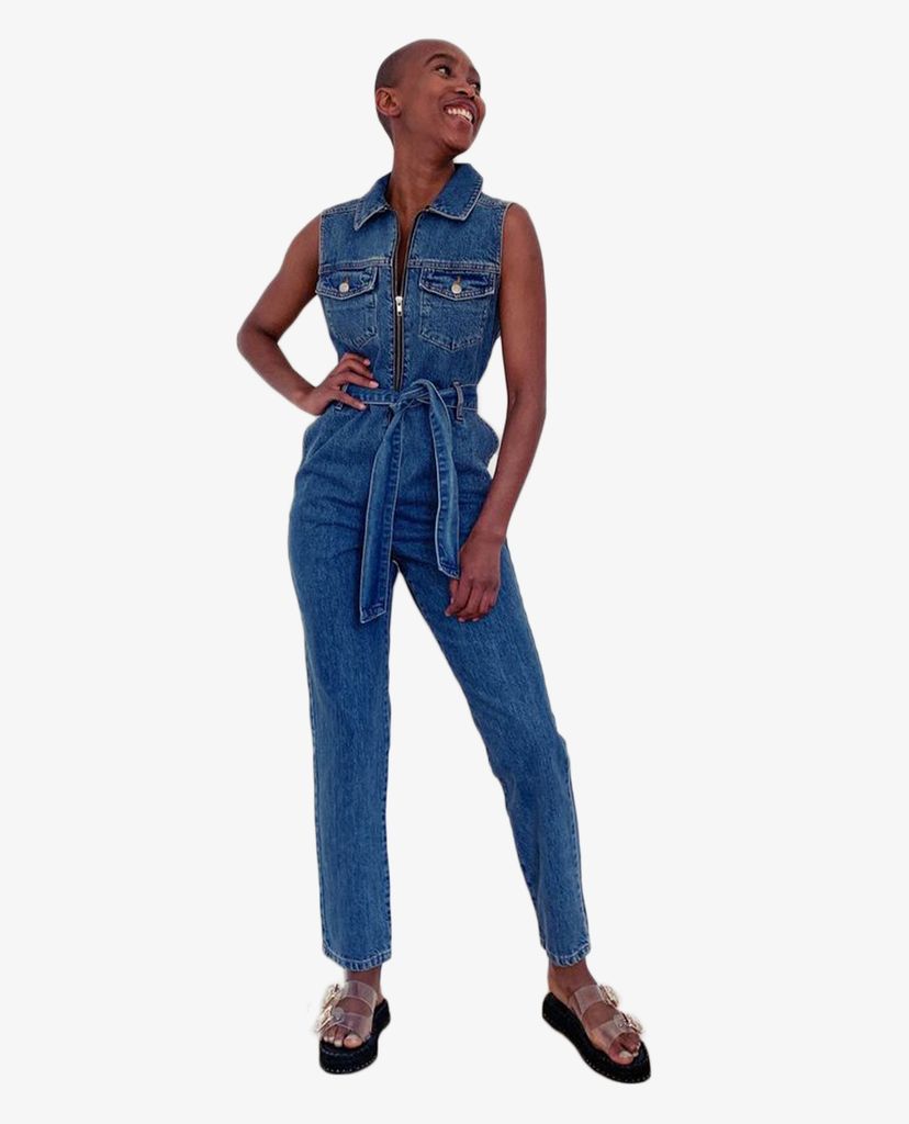 TOPSHOP - Jumpsuits nữ denim sát nách Sleeveless Zip Through
