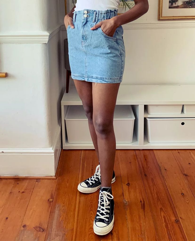 TOPSHOP - Chân váy mini denim Mid Stone Paperbag