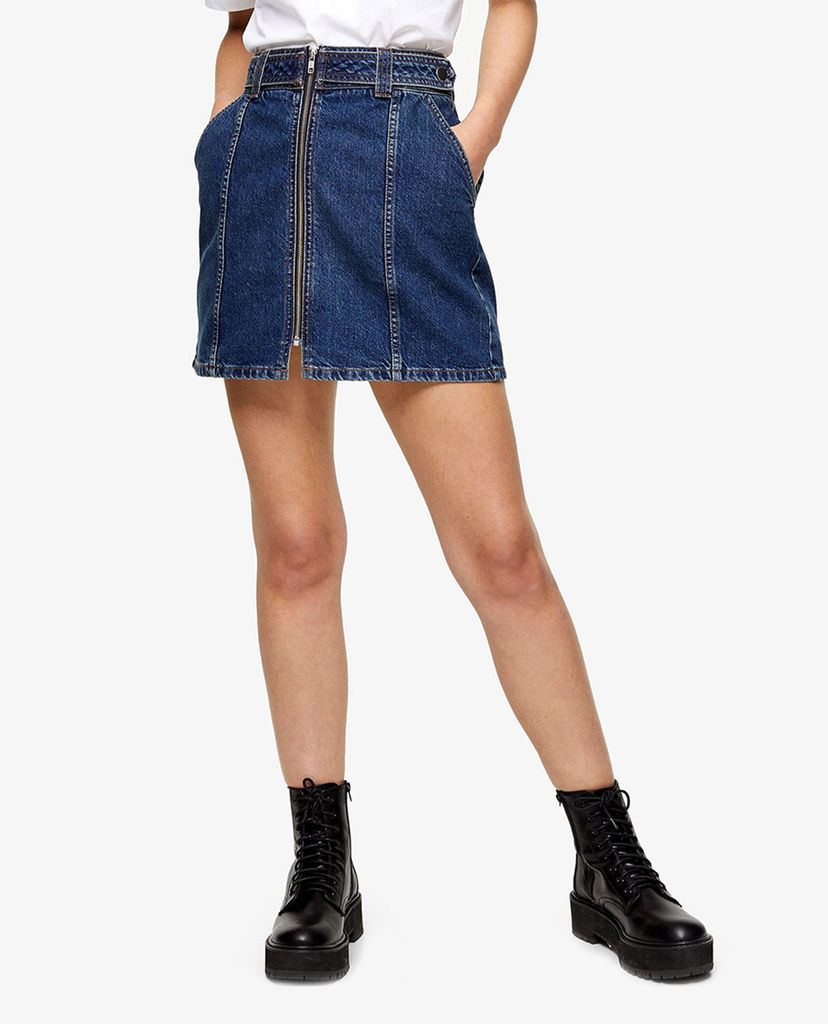 TOPSHOP - Chân váy mini denim phối zip Considered Mid Blue