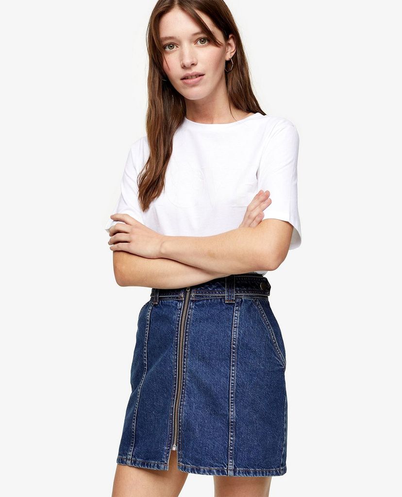 TOPSHOP - Chân váy mini denim phối zip Considered Mid Blue